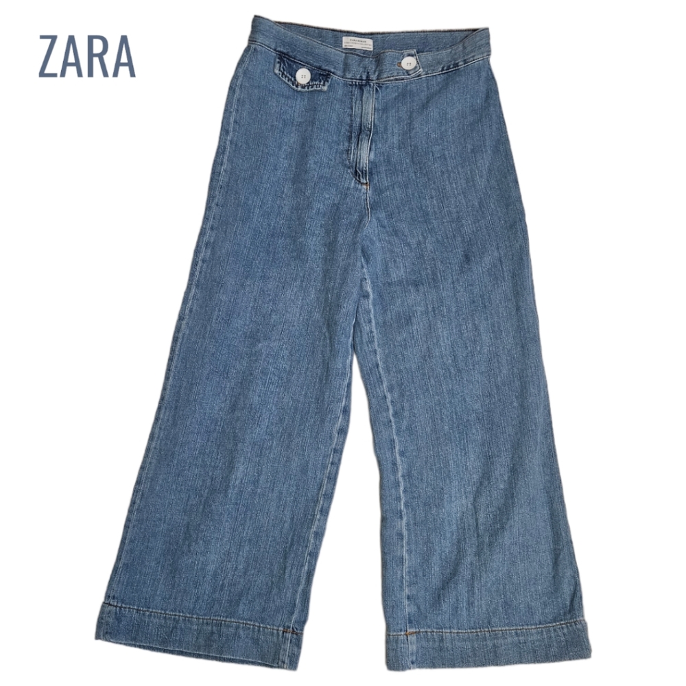 ZARA Woman Premium Denim Collection Cropped  High Rise Flare Jean